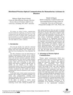 Distributed Wireless Optical Communications for Humanitarian Assistance in Disasters