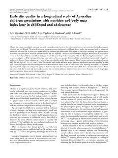 Early diet quality in a longitudinal study of Australian children: associations with nutrition and body mass index later in childhood and adolescence