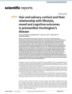 Hair and salivary cortisol and their relationship with lifestyle, mood and cognitive outcomes in premanifest Huntington’s disease
