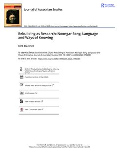 Rebuilding as Research: Noongar song, language and ways of knowing