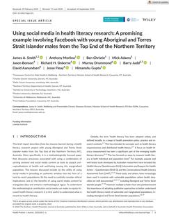 Using social media in health literacy research: A promising example involving Facebook with young Aboriginal and Torres Strait Islander males from the top end of the Northern Territory